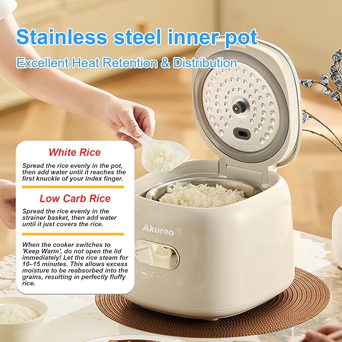 5 cup 2.5L Low Suger Rice Cooker with 304 Stainless Steel inner pot, healthy for 2-3-person households, Office workers & low carb dieters, exercisers and the elderly