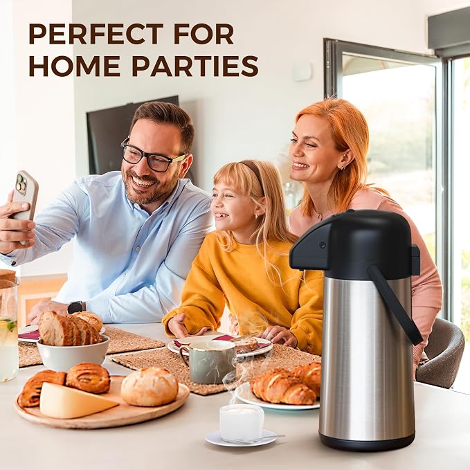 Coffee Carafe for Keeping Hot, 85OZ Airpot Coffee Dispenser with Pump | Large Thermal Coffee Urn for Hot Drinks Tea Liquid, 304 Insulated Stainless Steel Hot Water Beverage Dispenser for Parties