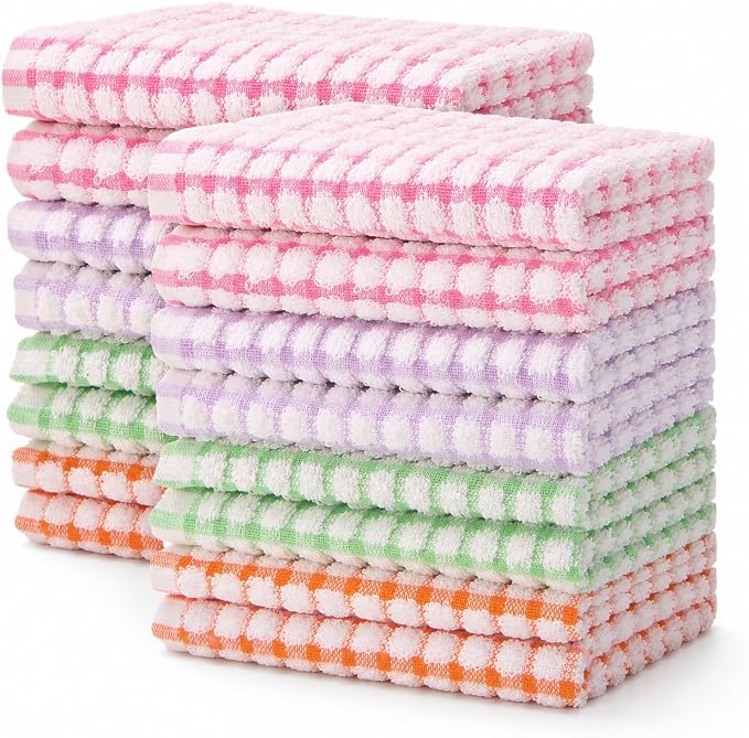 Egles 16 Pack Kitchen Dishcloths, 12 x 12 Inch | 100% Cotton Terry Dish Cloths, Absorbent and Soft Dish Towels Set for Washing Dishes