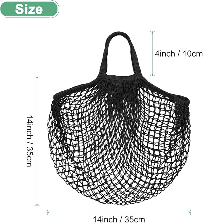 M METERXITY 1-Pack Cotton Mesh Bag, Reusable Washable Mesh Net String Grocery Bags, Reusable Produce Bags with Handle, Net Tote Bag for Fruits/Vegetables Shopping [Black, Short Handle]