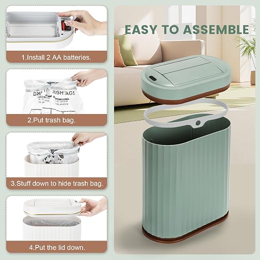 ELPHECO Motion Sensor Bathroom Trash Can with Lid 2 Gal Automatic Trash Can | Butterfly Lid, Room Decor Bathroom Accessories, Motion Sensor Wastebasket Garbage Can, Kitchen Living Room Office, Sage Green