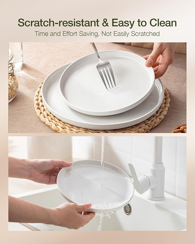Famiware Milkyway 16-Piece Stoneware Plates and Bowls, White | Dinnerware Set with Pasta Bowls for 4, Dishes Set for Everyday/Formal Use, Microwave/Dishwasher Safe, Chip/Scratch Resistant