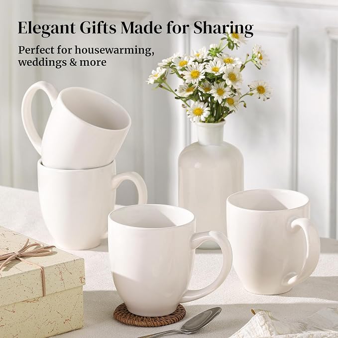 DOWAN Coffee Mugs, White Coffee Mugs Set of 6, 16 oz Ceramic Coffee Cups with Large Handles for Men Women, Porcelain Big Mug for Tea Latte, Mug Gifts for Home Office Party