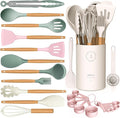 Silicone Cooking Utensils Set - AVGPD Silicone Kitchen Utensils for Cooking Wooden Handles, 446°F Heat Resistant Kitchen Utensil Spatula Sets, Gadgets for Non-Stick Cookware BPA FREE (Multicolour)