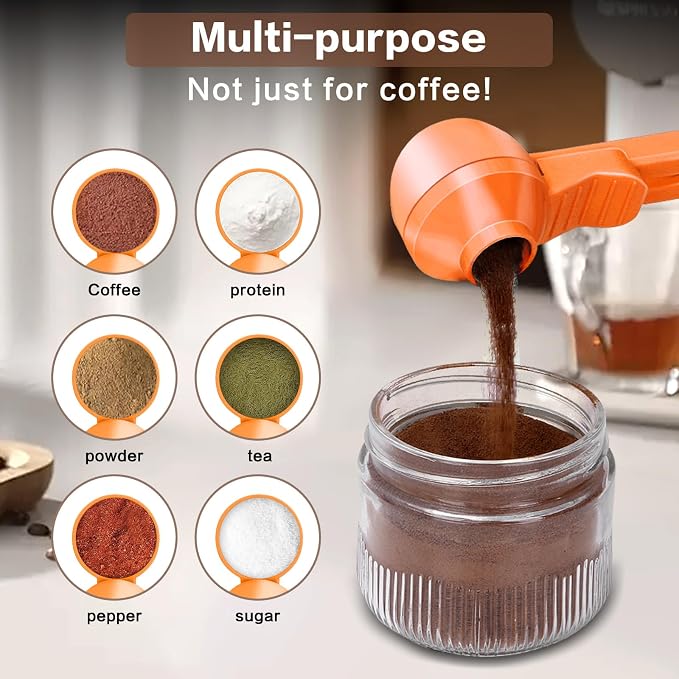 2-in-1 Coffee Scoop with Funnel, 2 Tbsp Measuring Spoon for Reusable K Cups, Ground Coffee, Protein Powder & Tea, Mess-Free Plastic Design（Orange-2pack）