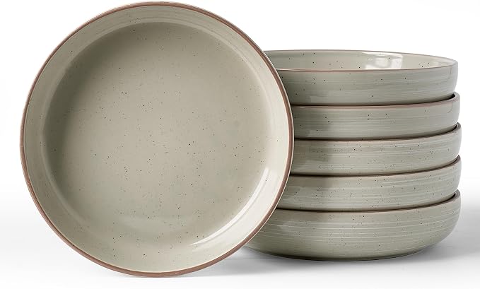 famiware Milkyway 33 oz Pasta Bowls Set of 6, Matcha Green | Double Reactive Glaze, Scratch-Resistant Stoneware Salad Bowls, Stackable, Dishwasher & Microwave Safe, Lead-Free