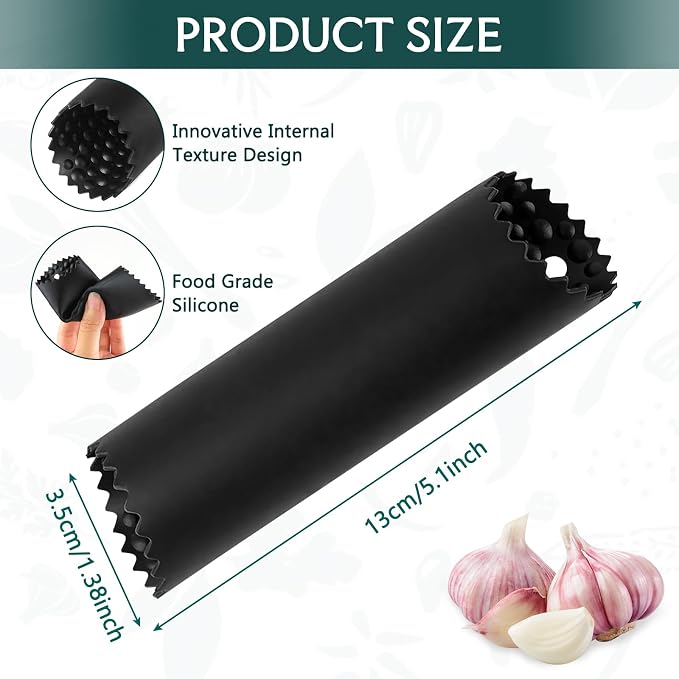 2 Pack Silicone Garlic Peelers, Easy Roll Garlic Skin Remover Tube for Kitchen Cooking, Black and Orange