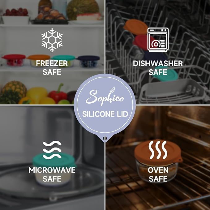 SOPHICO 1 Cup Round Silicone Replacement for Pyrex & Anchor Hocking 7202-PC | Food Grade Silicone, Leakproof、Airtight Lids, Dishwasher Microwave Safe