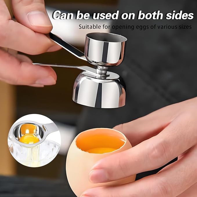 2-in-1 Egg Cracker Topper & Egg White Separator Set - Easy Open Raw Egg Shell with Elastic Ball, Yolk Separator Spoon for Baking, Cooking, and Craft (Kitchen Gadgets)