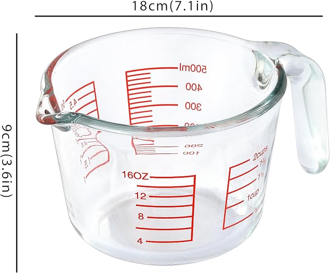 Glass Measuring Cup For Baking and Cooking, Apartment Kitchen Tools (16 oz) | Dishwasher, Freezer, Microwave and Oven Safe