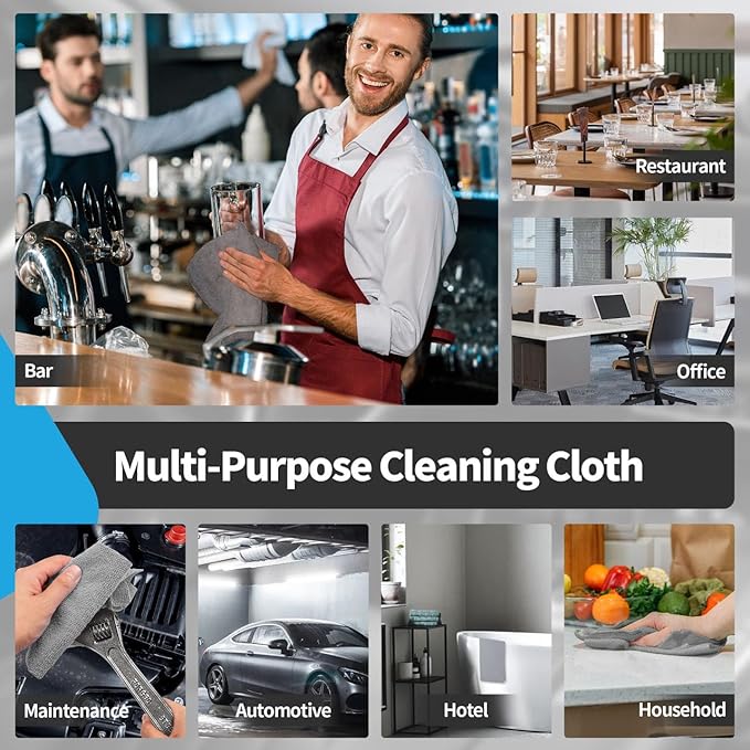 Microfiber Cleaning Cloth -Pack of 12, Highly Absorbent Cleaning Rags(Grey&Orange), 16"X12" All Purpose Cleaning Towels for Housekeeping, Kitchen, Car, Reusable Microfiber Towels