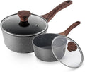 SENSARTE Nonstick Sauce Pan Set with Lid, 2 + 2.5 QT, PFOA/PFOS Free | Swiss Granite Coating Sauce Pot Kitchen Cooking Pot Sets, Induction Compatible,Stay-cool Handle