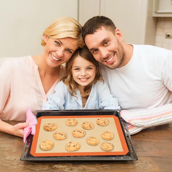 Silicone Baking Mat Set of 3, Nonstick Sheet for Cookies | 2 Half +1 Quarter Sheets Mat, Easy to Clean & Reusable, Heat Resistant, Making Macarons