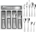 45-Piece Silverware Set with Organizer, Stainless Steel Flatware Set for 8 | Mirror Polished, Includes Forks, Knives, Spoons & Serving Utensils, Cutlery Utensils Set for Home Wedding & Housewarming