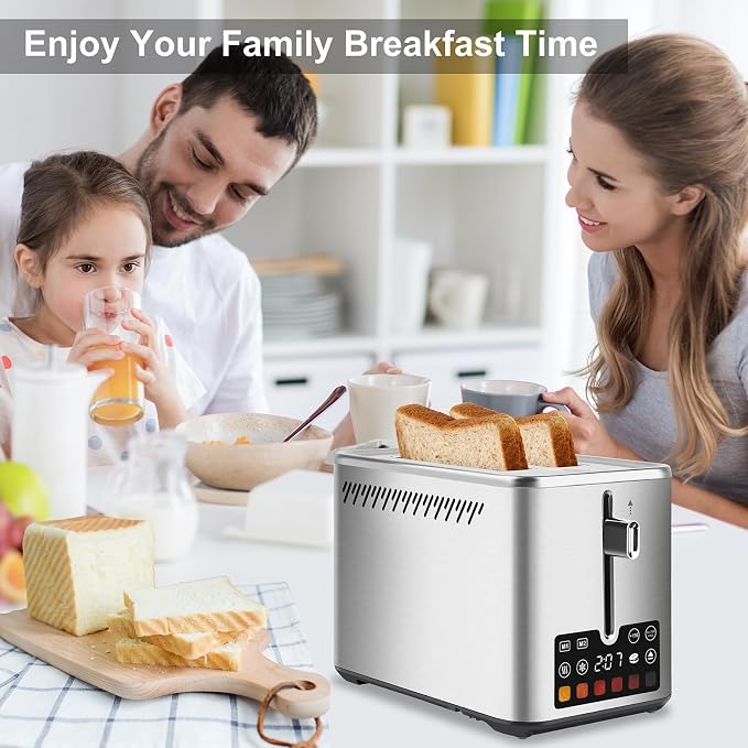 Touch Screen Toaster 2 Slice, Bagel Toaster with LCD Display, Stainless Steel Smart Digital Toasters with +15s Boost,Dual Memory Functions,Toasters with 6 Shade Settings & Extra-Wide Slots,900W