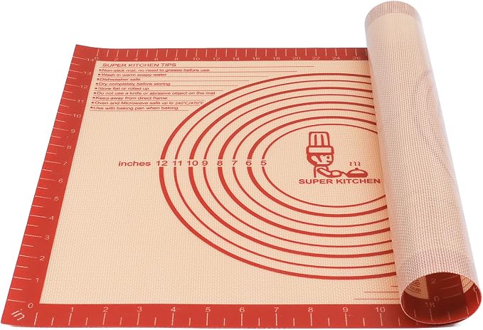 Extra Thick Silicone Pastry Mat Large - NonStick Silicone Baking Mat Dough | With Measurement for Kneading Fondant/Counter Pad Dough Rolling Silicon Cookie Sheet Pie Crust Sourdough Bread Supplies Bake