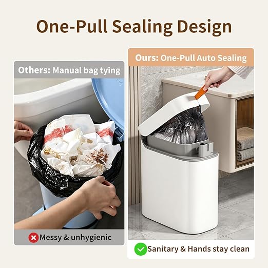 Motion Sensor Bathroom Trash Can, 3.5 Gallon Slim Touchless Automatic Garbage Bin with Lid, Rechargeable Design with Auto Bag Adsorption and One Pull Sealing for Kitchen, Bedroom, Office, Living Room