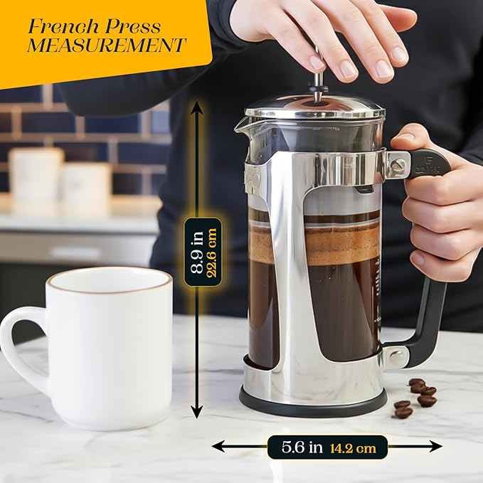 ESPRO P5 French Press Coffee Maker, 18oz, Polished, Stainless Steel Press | Double Filter Coffee Press, Thicker Borosilicate Heat Resistant Glass french press, Tea Press, Easy Coffee Brewer, Tea Brewer
