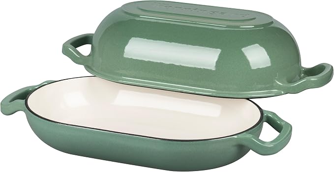 VORRINGARD Enameled Cast Iron Sourdough Bread Oven, Dutch Oven, Loaf Cast Iron Bread Pan for Homemade Bread Baking, Meatloaf Pan with Lid, 5QT, Sage Green