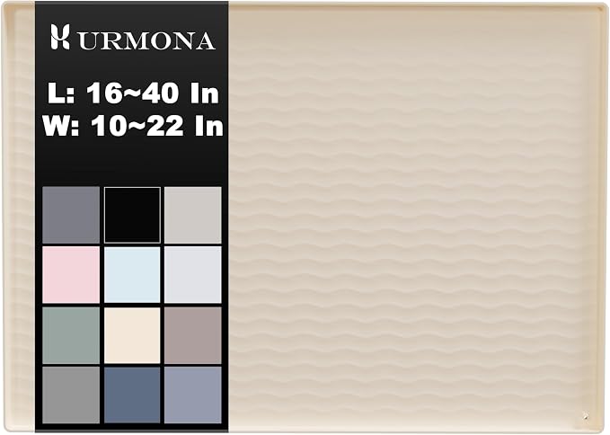 URMONA 37 x 22 in Waterproof Silicone Under Sink Mat, Cabinet Protector | Light Cream , Under Kitchen Sink Mat, Kitchen Cabinet Liner, Bathroom Sink Protector, Pet Food Mat and Cat Litter Mat