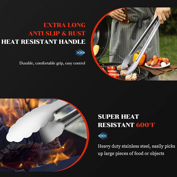 17" Extra Long Metal Tongs,Grilling Tongs,Stainless Steel Tongs for Cooking | Heat Resistant Heavy Duty Grill Tongs BBQ Tongs for Cooking, Grilling, BBQ/Barbecue, Food (All Metal - 17")
