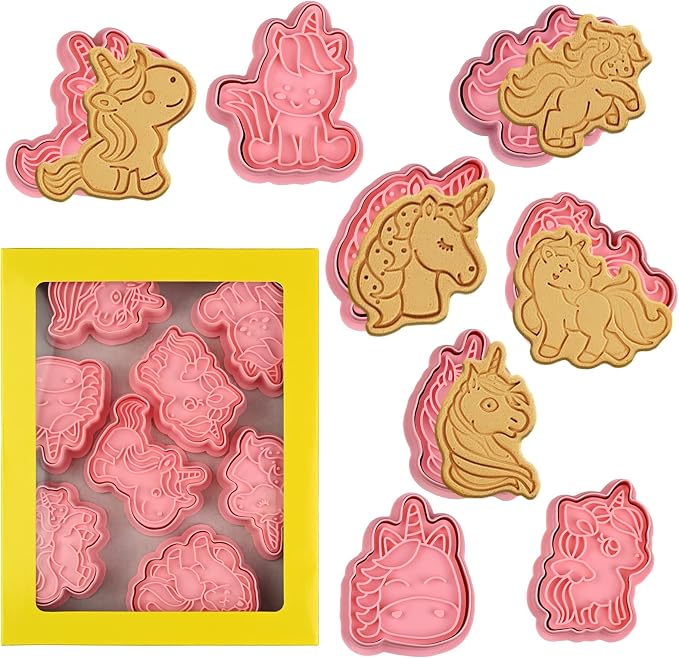 8 Piece Unicorn Cookie Cutters With Plunger Stamps Set, Biscuit Molds | Different Shapes Unicorn Shape Embossing Cookie Stamp With Unicorn Head For Biscuit Fondant Cheese Baking