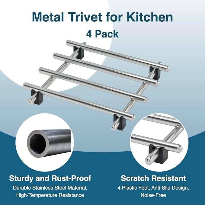 4Pcs Stainless Steel Trivet for Hot Dishes, Lightweight Metal Trivets for Hot Pots and Pans, Metal Cooling Rack, Mini Heat Resistant Mats for Countertop Cooling, Cooking Baking Pans Holder, 7"x7"