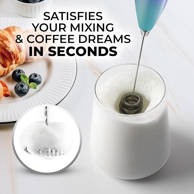 Zulay Kitchen Powerful Milk Frother Wand With Duracell Batteries - Ultra Fast Handheld Drink Mixer - Electric Whisk Foam Maker for Coffee, Lattes, Cappuccino & Matcha - Triple Whisk - Lunar Aurora