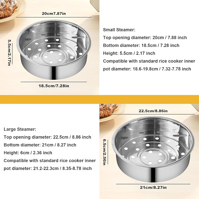 2Pcs Stainless Steel Metal Basket Round Steam Holder Tray Rack Stand Food Grade Steamer Steam Basket for Rice Cooker Warmer Kitchen Cookware for Vegetable, Fish, Meat (2 Sizes)