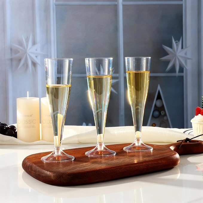 Bestluck 100Pack 4.5oz Clear Champagne Flutes Plastic | Plastic Disposable Stemware, Disposable Champagne Flutes for Party, Mimosa Bar, Wedding, Anniversary and Graduation