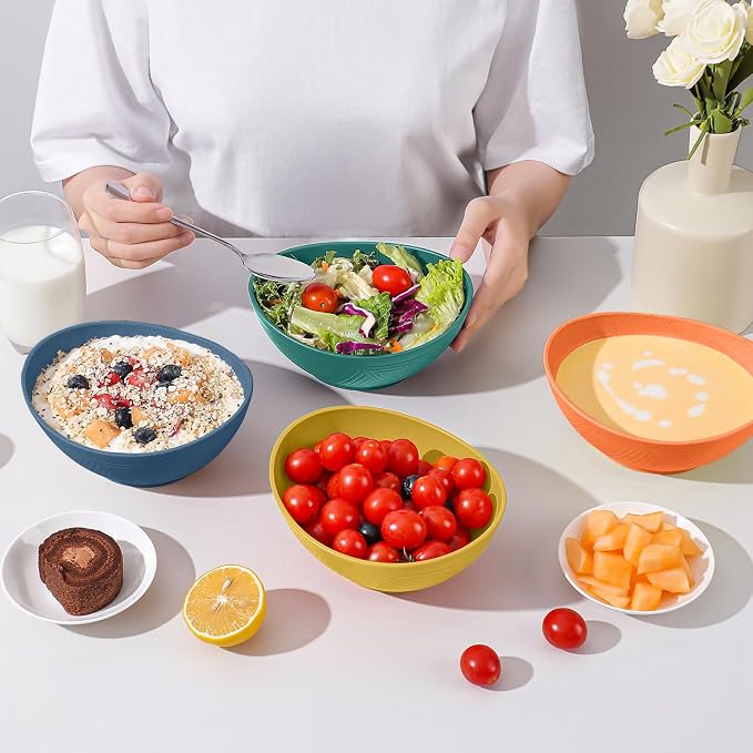 Wheat Straw Bowls Set 26 OZ, Unbreakable Cereal Bowl 4 Pack, Bowls for Kitchen, Microwave Safe Plastic Bowls Reusable, Serving Bowls Set for Dinner, Cereal, Salad, Oatmeal, Soup (Matte Multi)