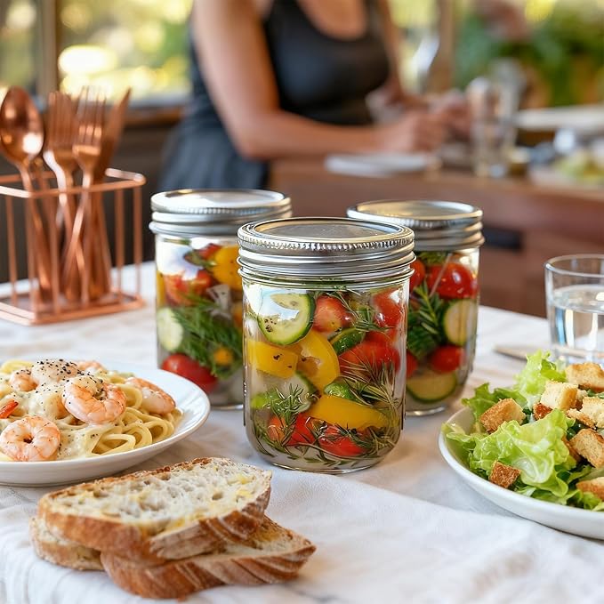 ComSaf 16 oz Wide Mouth Mason Jars Bulk Set, 8 Pack Jars with Lids | BPA-Free Materials, Clear Body, Salad Prep, Pickles, Overnight Oats, Honey, Candle Making, Wedding Favors