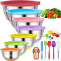 Mixing Bowls with Airtight Lids, 18pcs Stainless Steel Mixing Bowls Set | Nesting Non-slip Silicone Bowls Bottom, Size 4.5, 3.6, 2.7, 2.1, 1.7, 1.1, 0.7 qt, Fit for Mixing & Serving(Colorful )