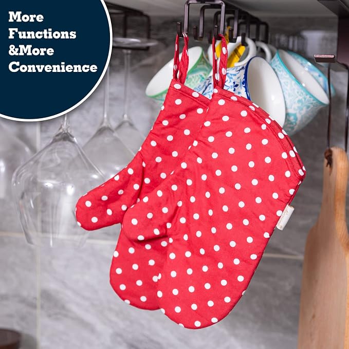 NEOVIVA Kitchen Oven Mitts for Kids,Heat Resistant Cotton Oven Gloves | Set of 2,for Cooking,Baking,Play Kitchen,Farmhouse Restaurant,Polka Dot Red
