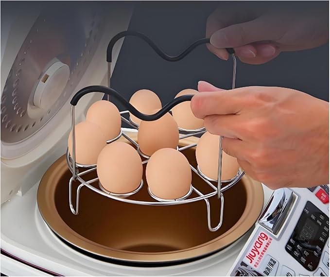 19.5cm Silver Egg Steamer Rack, Heat Resistant Silicone Handle | 19.5cm/7.68inch Steamer Rack Trivet for Instant Pot Accessories Stainless Steel Egg Assit fit, Kitchen Steam Rack Cook 9 Eggs