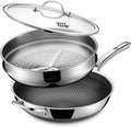 DOTCLAD 13 Inch Hybrid Stainless Steel Wok with Lid and Steamer Basket, Non Stick Stir Fry Pan, PFOA-Free, Works on Induction, Dishwasher & Oven Safe