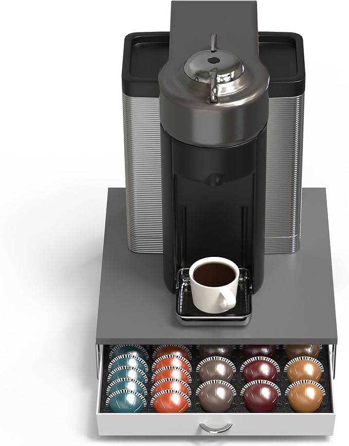 Deco Brothers Vertuo Pod Holder Drawer, Fits 30 Large or 60 Small Capsules | Compatible with Nespresso Pods, Gray
