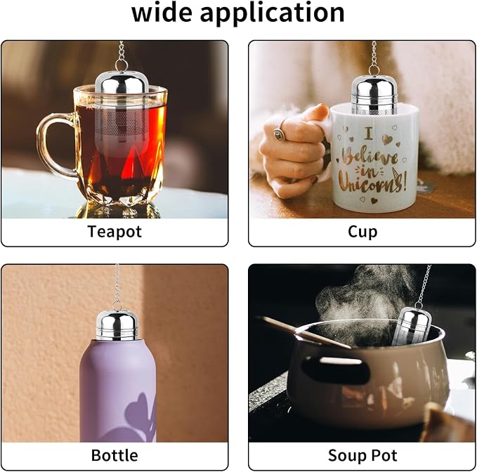 Fri4Free 2PCS Fine Mesh Stainless Steel Tea Infusers with Chain Hook & Lid | For Loose Leaf Tea Steeping, Reusable, Rust Resistant, Fits Most Mugs & Cups, Easy to Clean