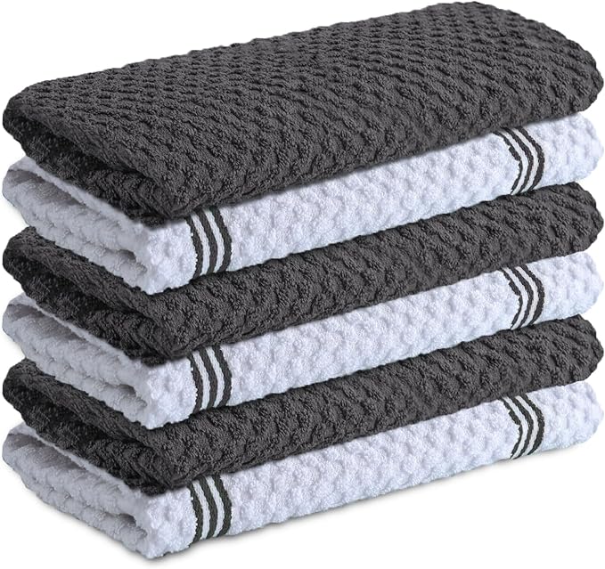 Infinitee Xclusives Kitchen Towels - 6 Pack - Cotton Dish Towel |15" x 25"| | 100% Cotton, Highly Absorbent Tea Towels - Lint Free, Soft, Durable & Quick Dry, Ideal for Drying Dishes & Kitchen Cleaning
