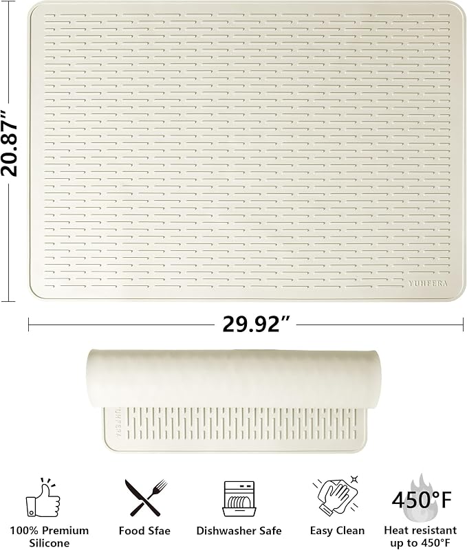 YUHFERA Stove Top Cover for Electric Stove - Silicone Stove Mat for Glass Top, Glass Cooktop Protector, XL Dish Drying Mats for Kitchen,Oven Covers for Electric Stove (Beige,30 x 21)