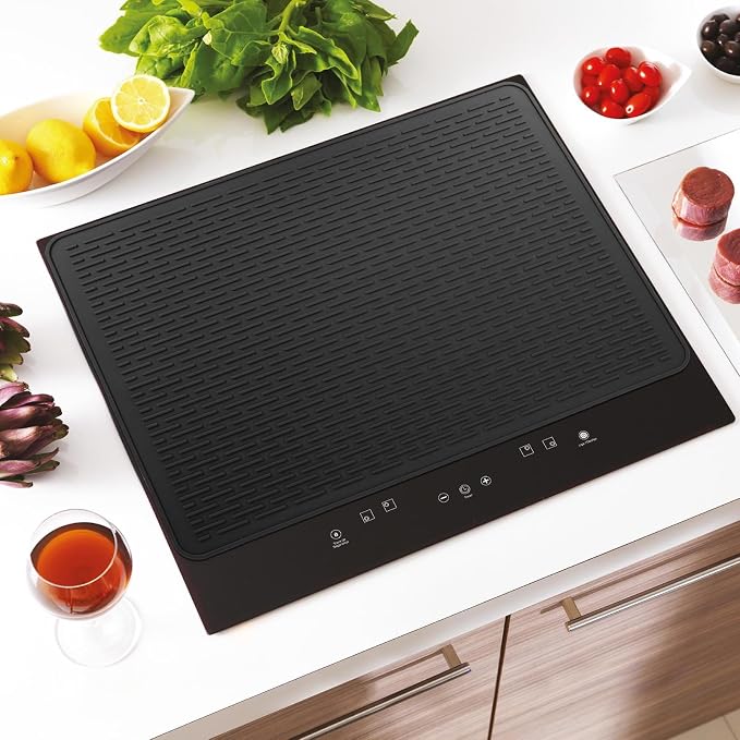Stove Top Cover for Electric Stove - Food Grade Ceramic Stove top Cover,Silicone XXL Dish Drying Mat, Glass Cooktop Covers, Flat RV Range top Mats (Black,28x20)