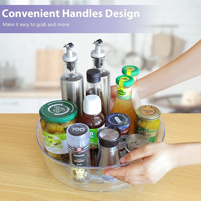 Guzon 4 Pack Lazy Susan Turntable, 11.5" Rotating Organizer with Handles | Pantry Organizers and Storage, Clear BPA-Free Spice Rack for Cabinet, Kitchen, Refrigerator, Table Top, Pantry, Countertop
