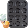CARTMAN 12-Cup Muffin Pan & 200 Liners, Nonstick Carbon Steel Cupcake Tin | Includes 200 liners, durable carbon steel, nonstick release, for cupcakes, muffins, egg bites, brownies, oven safe 450°F
