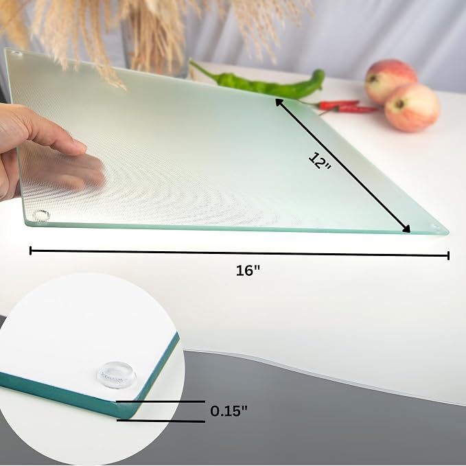 Glass Cutting Board 16"x12": Tempered Glass Kitchen Counter Protector - Durable- Scratch-Resistant, Heat-Proof - Design 6 - Woven Textured Design