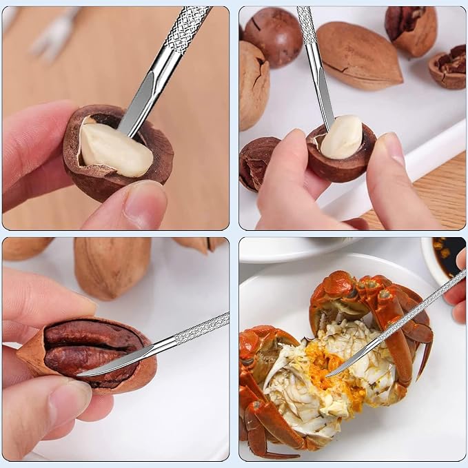 Nut Cracker 2Pcs and 4 Picks,Stainless Steel Nut Cracker Tool Set for Seafood Crackers Walnut(Silvery).