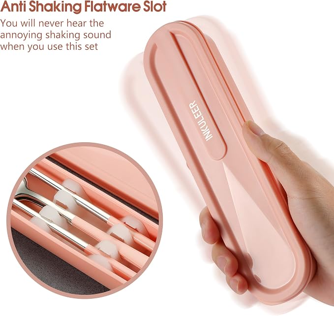 iNKULEER Travel cutlery set, 18/8 stainless steel cutlery, Reusable utensils set with case, Portable Silverware Lunch Box for Camping and Office