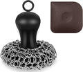 Cast Iron Cleaner Scrubber with Pan Scraper, Patented Chain Mail Scrubber | with Hanging Loop, Metal Chainmail Scrubber Sponge Scrub Brush Cleaning kit to Clean Pan Pot, Skillet, Grill, Dutch Oven, Wok