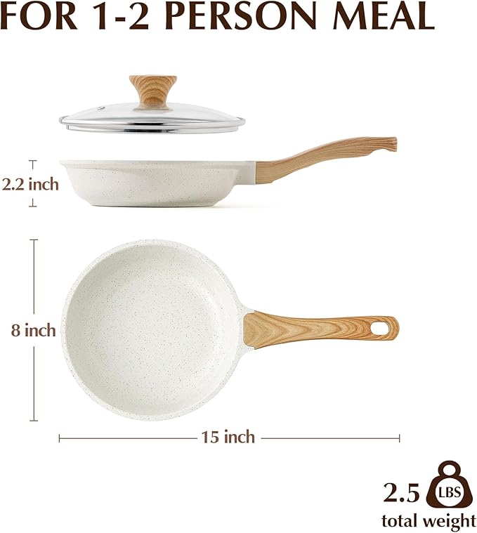 SENSARTE 8Inch Nonstick Ceramic Frying Pan with Lid, PFAS/PTFE/PFOA Free | Ceramic Omelette Pan Skillet, Healthy Non-toxic Chef's Pan, Induction Compatible Pan, Heat Resistant Handle