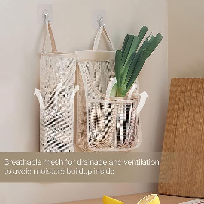 6pcs Reusable Breathable Hanging Storage Mesh Bags | Onion Bags Mesh Garlic Net Bag, Washable Kitchen Storage Holder Bag for Potatoes, Onions, Garlics, Vegetables, Fruit