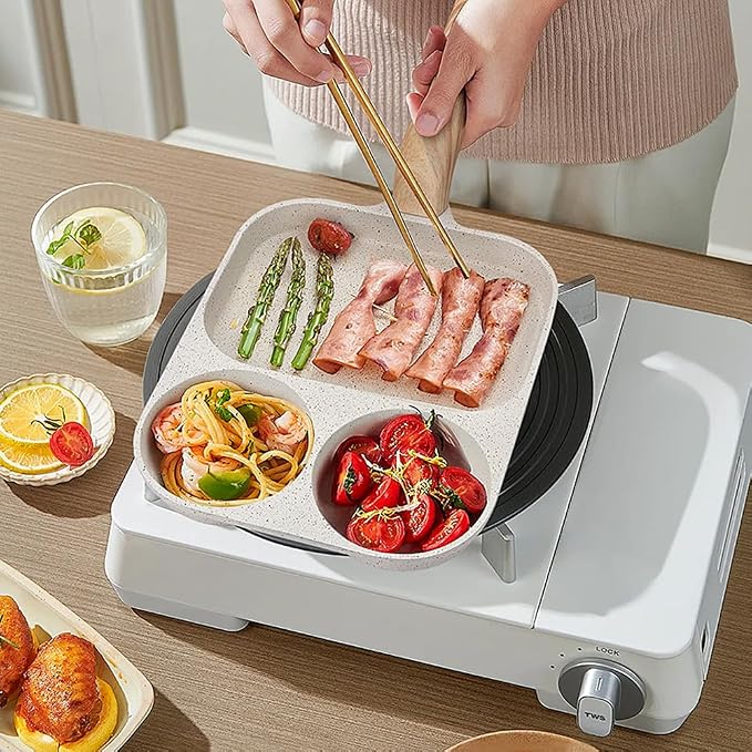 Egg Frying Pan, 3 Section Omelette Pan with Nonstick Coating, Aluminium Alloy, Suitable for Gas and Induction Stove